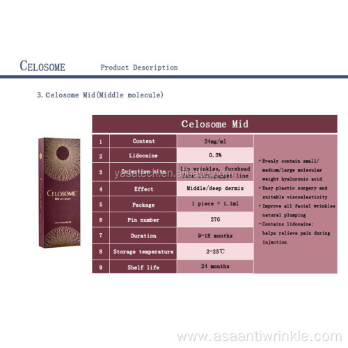 High quality Celosome cross-linked hyaluronic acid